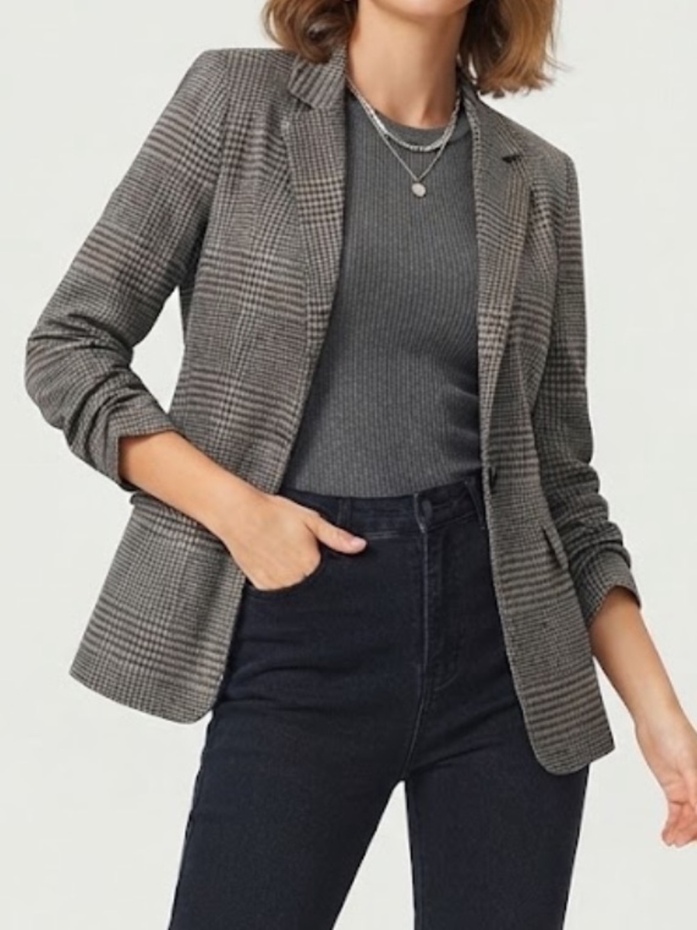 Love Tree Women’s Y2K Grey Plaid Blazer Jacket Size Medium